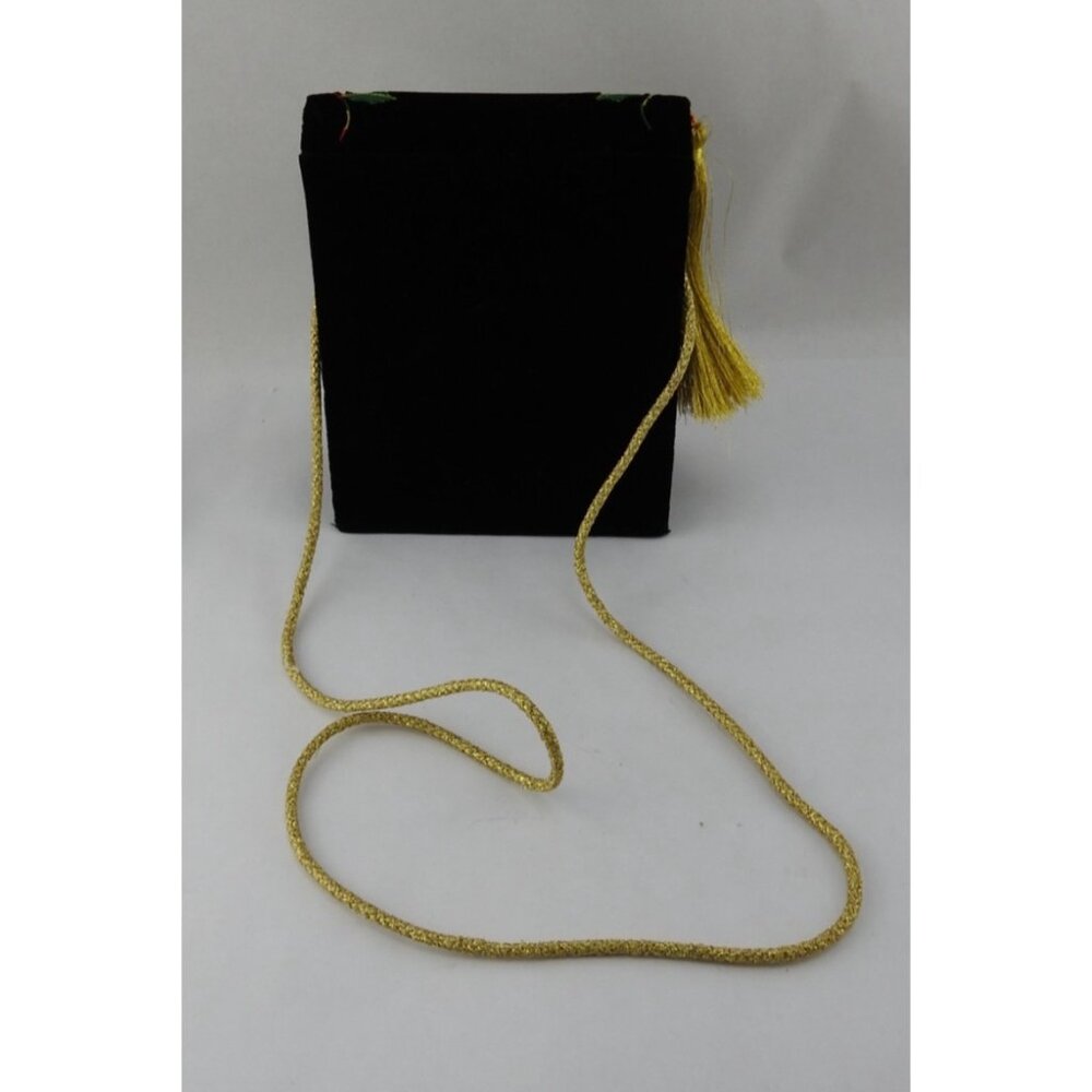 Black Velvet Purse With Christmas Bulbs Embroidered Evening Holiday Bag 7” - Picture 9 of 10